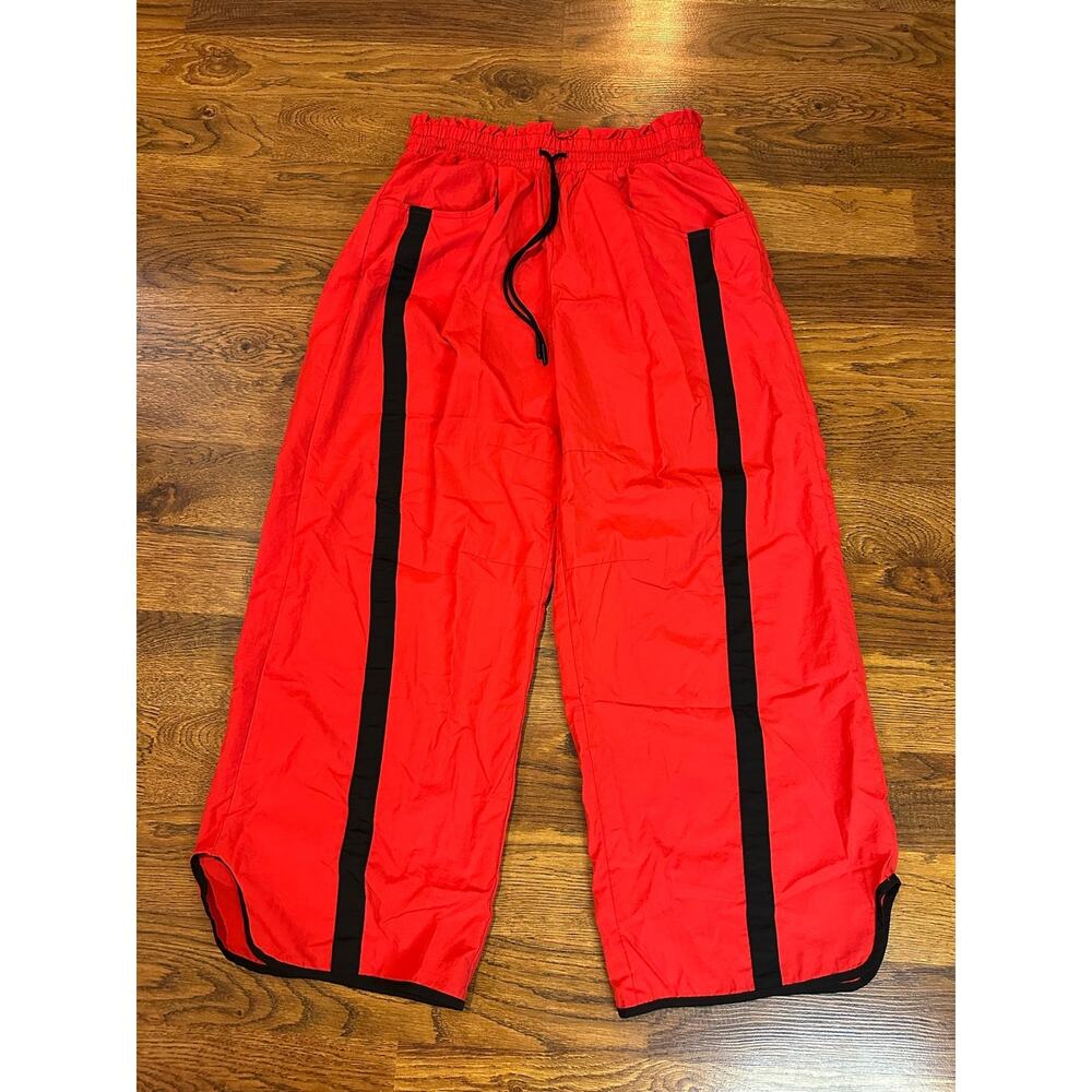 Amazon Wide Leg Baggy Track Pants Women’s Large Red Black Contrast Athletic